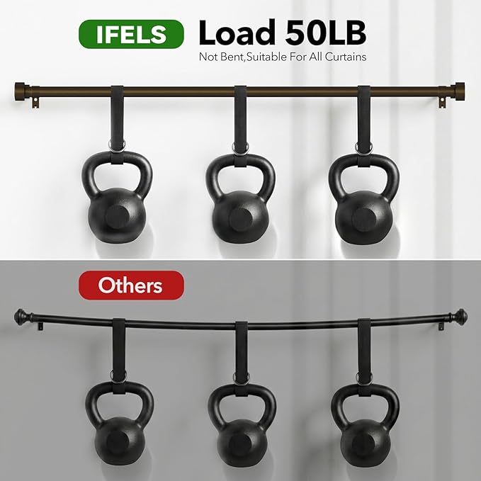IFELS Heavy Duty Curtain Rods for Windows 48 to 84 Inch, 1 Inch Bronze Curtain - Image 4