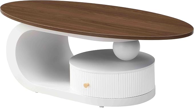 Modern Oval Coffee Table Set of 2, Wood Living Room Accent Coffee Table and - Image 9