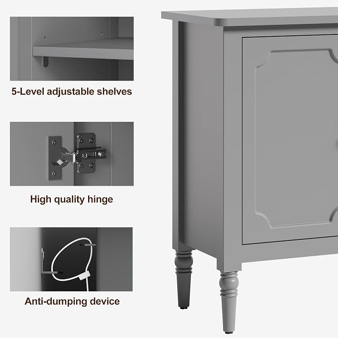 FansaFurn Sideboard with 4 Doors, Mid-Century Console Table with Adjustable - Image 5