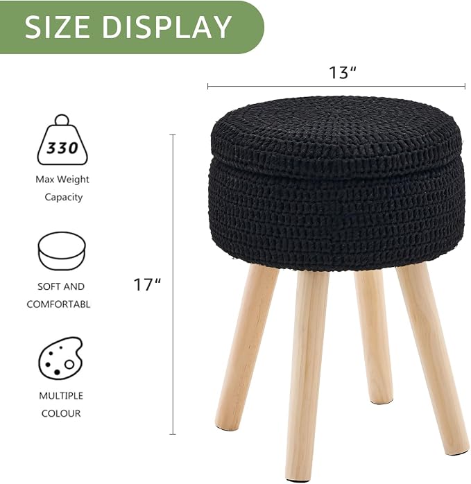 Wimarsbon Pouf Ottoman, 100% Cotton Knitted Boho Footstool, Round Footrest - Image 3