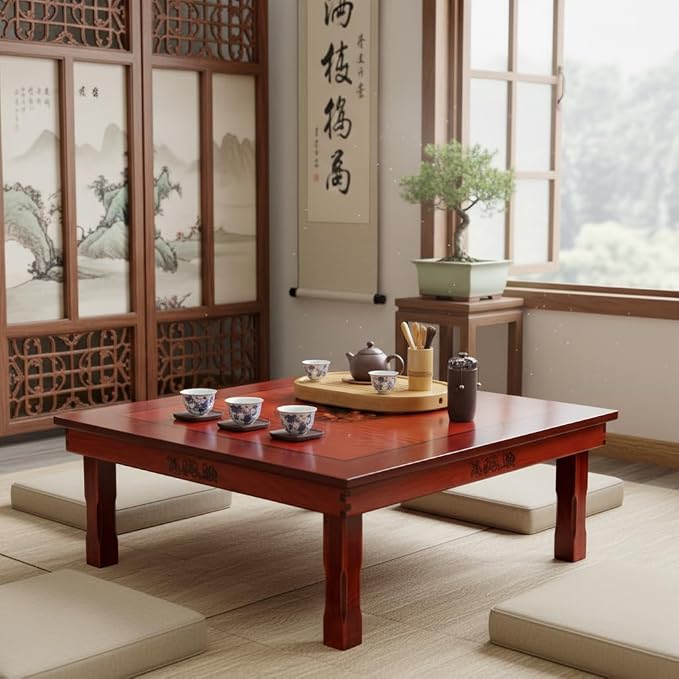 DAMEDAI Square 80X80cm Korean Floor Table Folding Legs Luxury Antique Home - Image 9