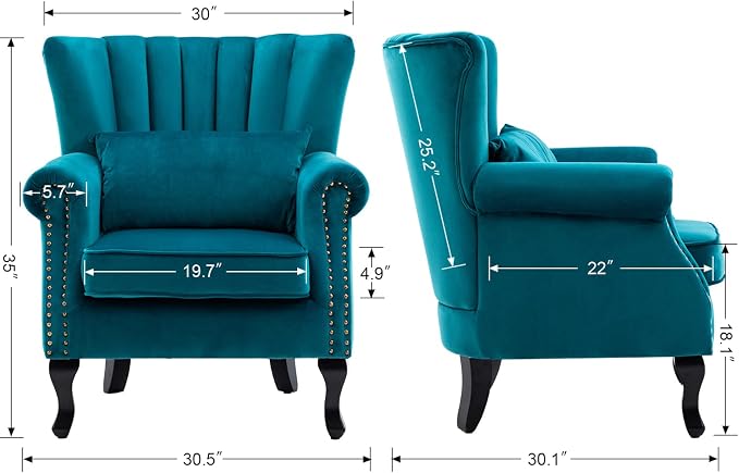 Mid Century Accent Chair Modern Tufted Wingback Armchairs Club Chair Velvet - Image 3