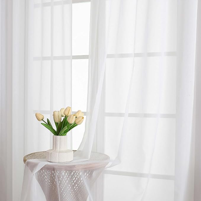 OVZME White Sheer Curtains 72 Inches Long 2 Panels Set, Light Filtering Sheer - Image 6