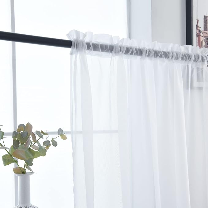 SpaceDresser White Kitchen Sheer Valance Curtains 30 Inch, Voile Sheer Cafe - Image 4