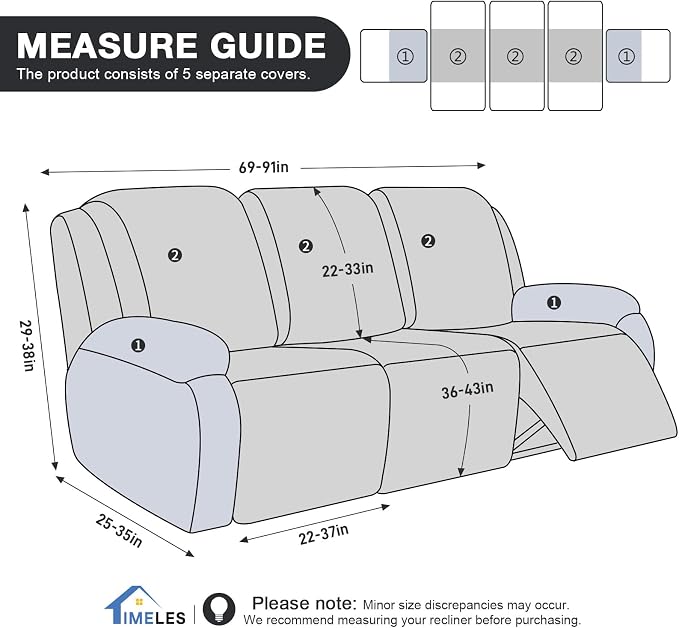 Timeles Recliner Covers for 3 Seater Reclining Couch Covers Sofa Slipcover - Image 5