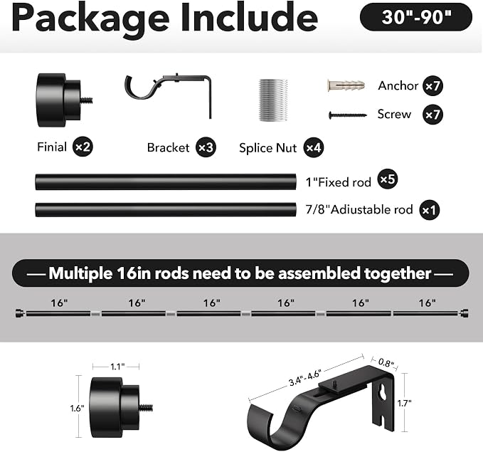 IFELS Heavy Duty Curtain Rods for Windows 48 to 84 Inch, 1 Inch Adjustable - Image 7