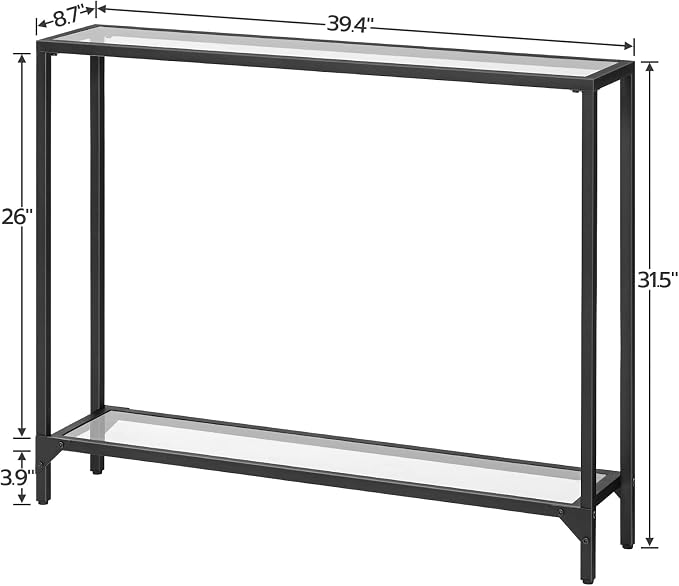HOOBRO 39.4" Narrow Console Table, Tempered Glass Sofa Table, Behind Couch - Image 3