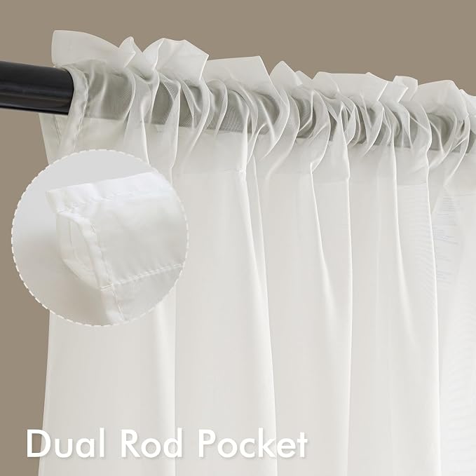 MIULEE Ivory Sheer Curtains 72 Inches Long, 4 Panels Set, Light Filtering Rod - Image 3