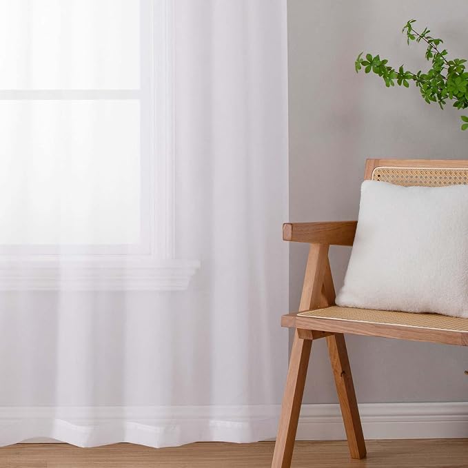 Sheer White Curtains for Bedroom Living Room 54 Inch Length 2 Panels Set - Image 9