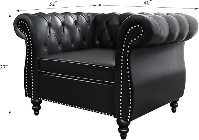 Living Room Chair, Modern Leather Chesterfield Sofa Chair, Mid Century Single - Image 2