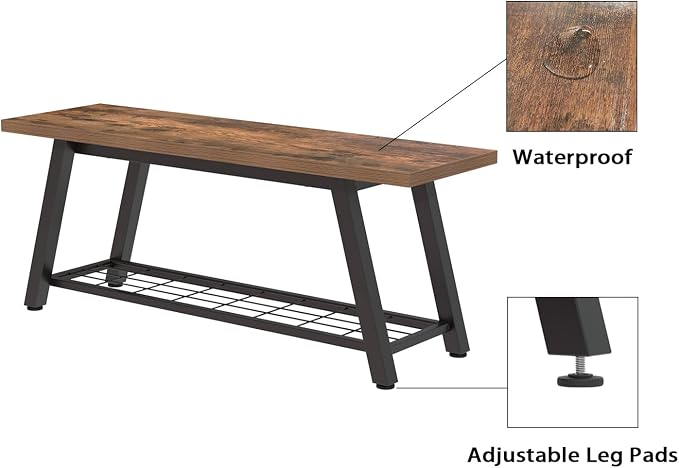 Oastreeful Storage Bench Industrial Rustic Wooden and Metal Entryway Shoe Boots - Image 9
