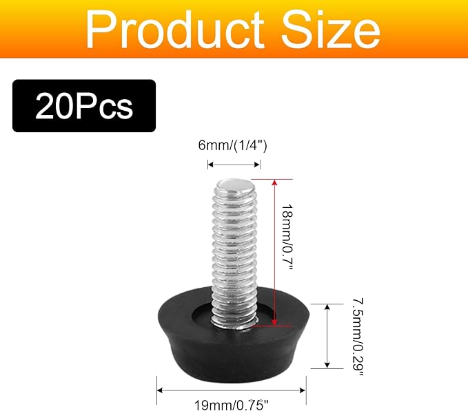 20Pcs 1/4" Thread Adjustable Furniture Levelers, M6 Stainless Steel Screw in - Image 2
