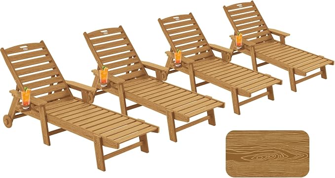 Patio Chaise Lounge Chair Set of 4, Oversize Lounge Chairs by Serique