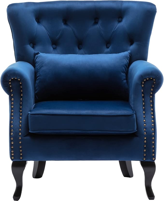 Mid-Century Accent Chair Modern Button Tufted Armchair Wingback Club Chair by DMFurniture