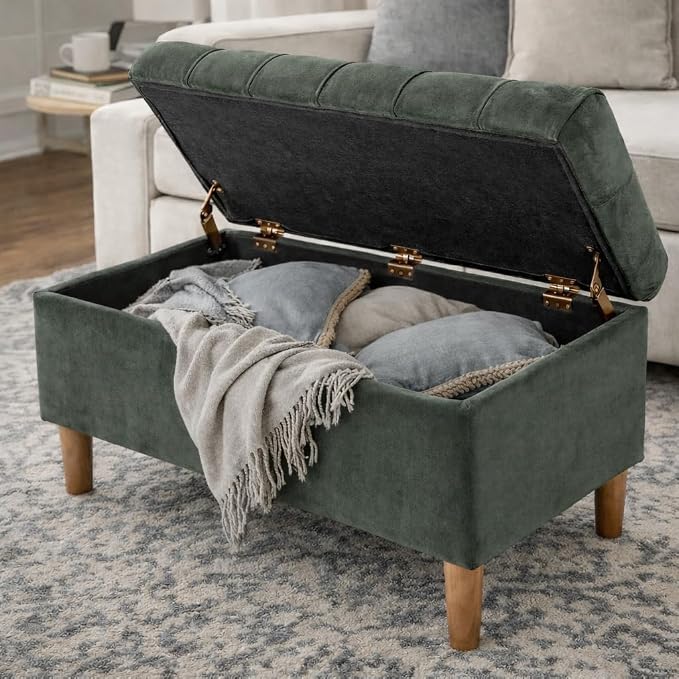 Homepop Home Decor | Tufted Ainsley Button Storage Ottoman Bench - Image 5