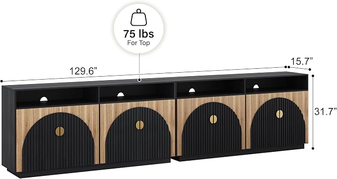 BELLEZE Set of 2 65 Inch Fluted TV Stand, Mid Century Modern Entertainment - Image 6