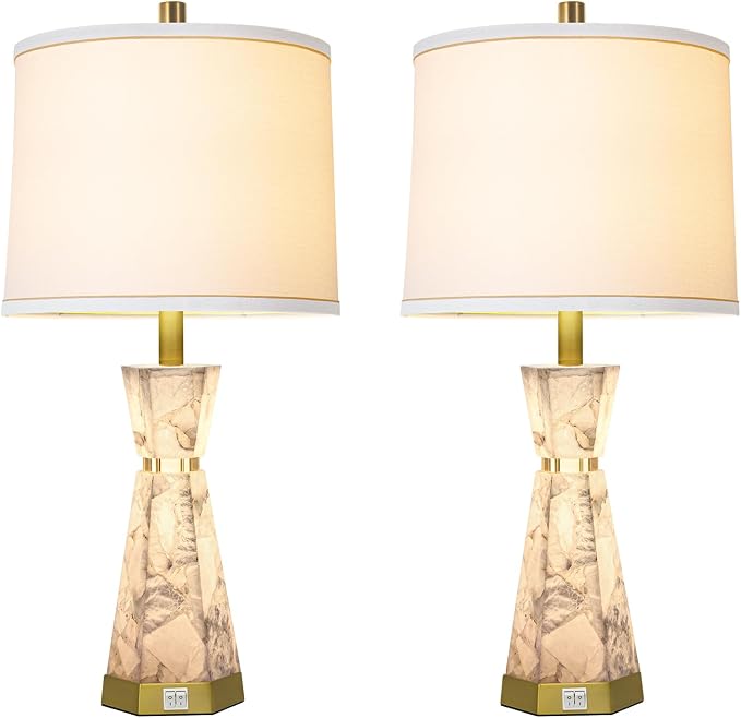 Natural Alabaster Table Lamp, Living Room Lamps Set of 2, Nightstand Lamp - Image 8