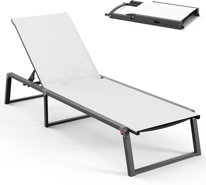 Aluminum Chaise Lounge Chair Outdoor, Foldable& No Assembly Patio Pool Lounge by Oasbira