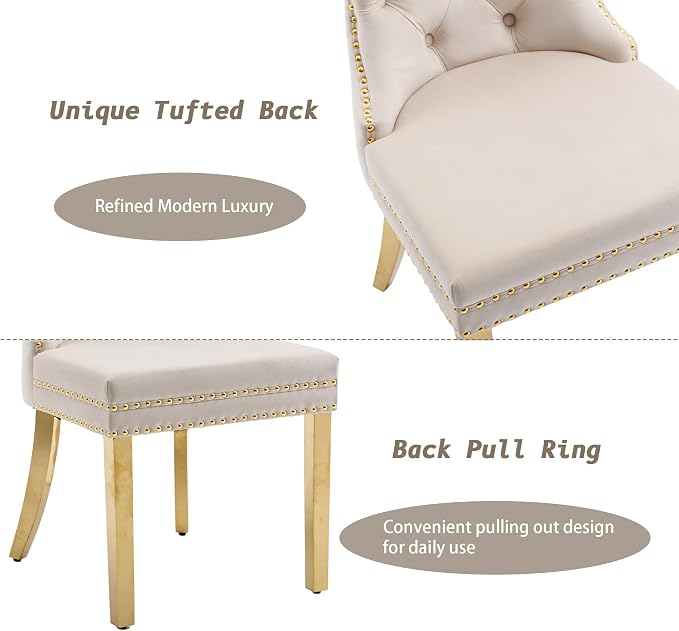 KCC Velvet Dining Chairs Set of 2, Upholstered High-end Tufted Dining Chair - Image 6