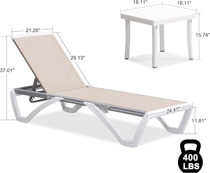 PURPLE LEAF Patio Chaise Lounge Chair Set of 3 Outside Aluminum Plastic - Image 2