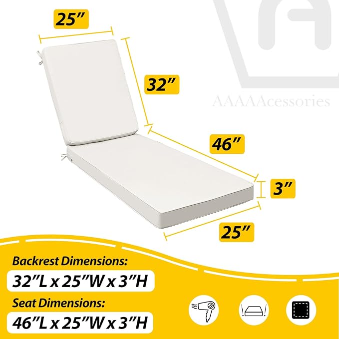 AAAAAcessories Outdoor Chaise Lounge Cushions, Fade-Resistant, Waterproof Patio - Image 5