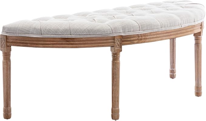 Kmax 55" Upholstered Bench Tufted Fabric Bench Vintage Semi-Circle Entryway - Image 4