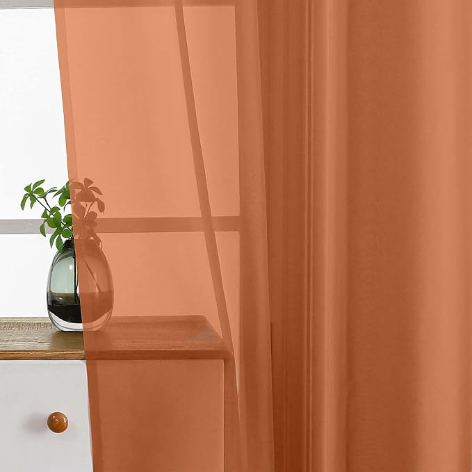 Orange Window Sheer Curtains 54 inch Length, Soft Airy Light Filtering Sheer - Image 5