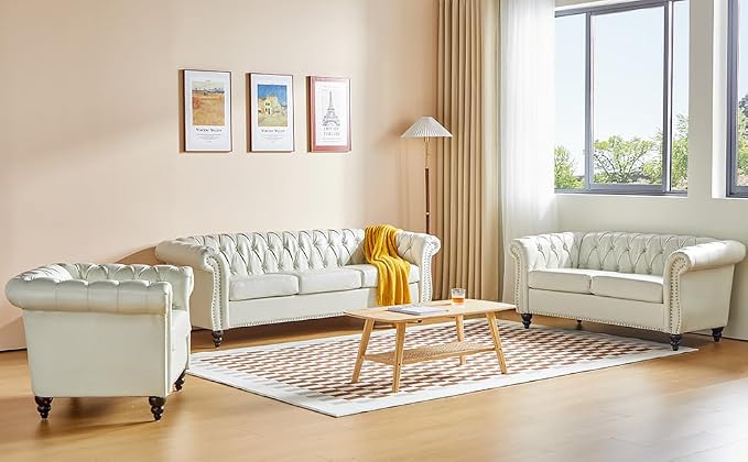 AVZEAR Leather Sofa 3 Seater Couch, Living Room Sofa Large Sofa Furniture Roll - Image 7