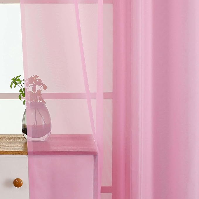 Light Pink Window Sheer Curtains 54 inch Length, Soft Airy Light Filtering - Image 5
