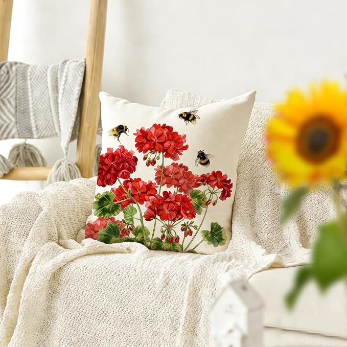 RABUSOFA Spring Summer Outdoor Geranium Pillow Cover 18x18 Waterproof - Image 8