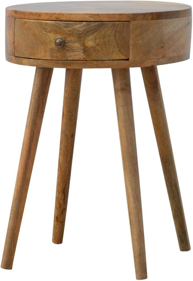 Nordic Inspired Circular Bedside Table 1 Drawer Oak Wood - Image 6