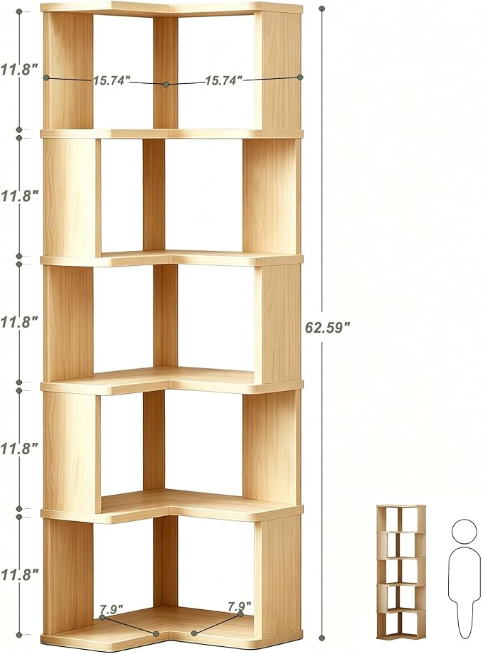 Tall Corner Bookshelf, 6 Tier Corner Book Shelf Etagere Bookcase - Image 2