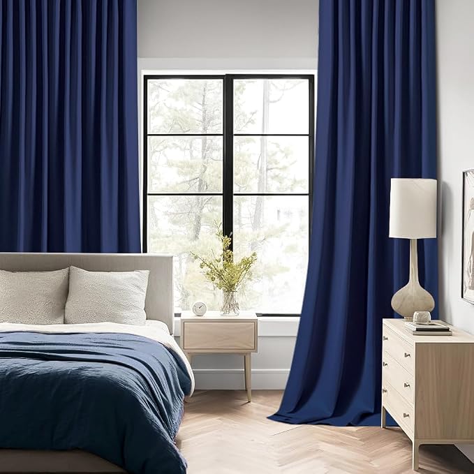 MIULEE Navy Blue Back Tab Blackout Curtains 102 Inch Long 2 Panels Set - Image 2
