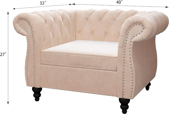 ORRD 2 Piece Living Room Set, Velvet Chesterfield Sofa Loveseat Couch Chair - Image 3