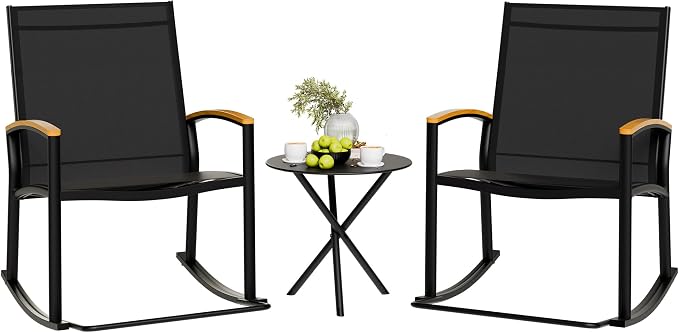 Shintenchi 3 Piece Outdoor Rocking Bistro Set, Textilene Fabric Small Patio by Shintenchi%7CFurnitureMadeforRealLife
