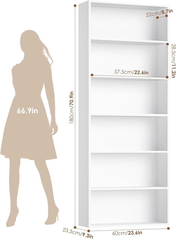 FOTOSOK 6-Tier Open Bookcase and Bookshelf, Freestanding Display Storage - Image 3