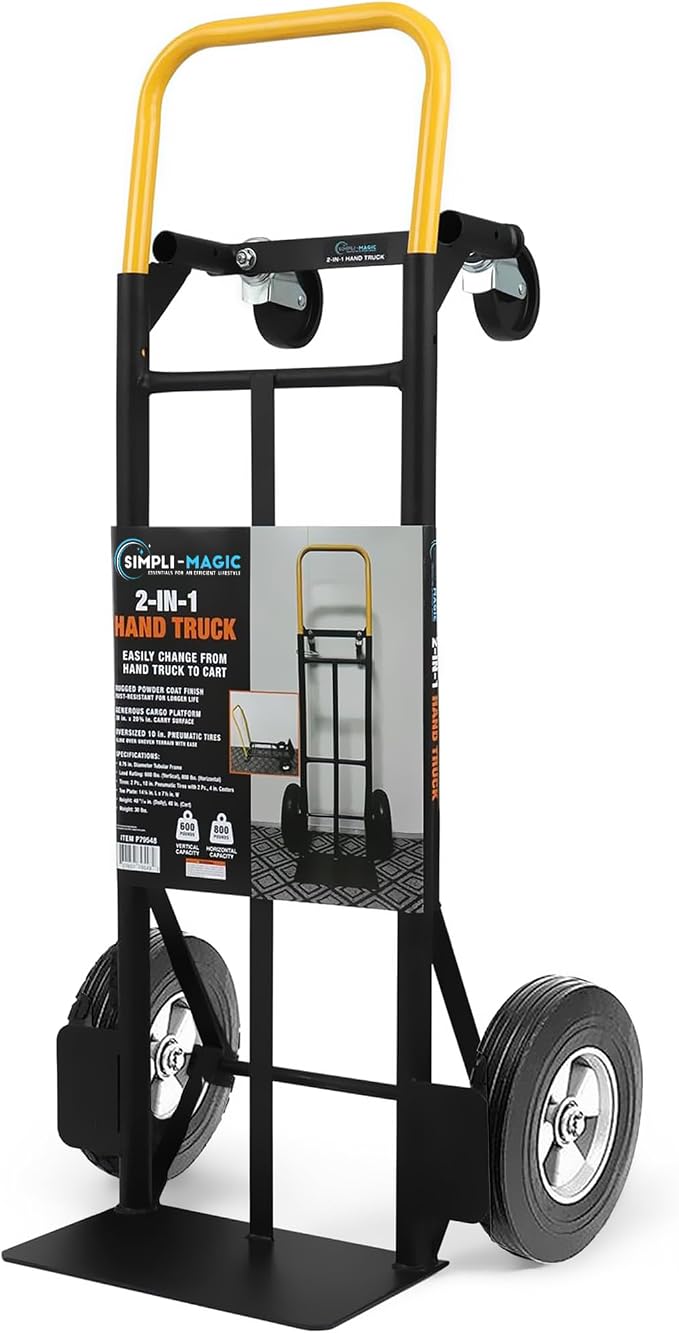 Simpli-Magic 2 in 1 Convertible Hand Truck and Dolly, 800LBS – Heavy-Duty by Simpli-Magic