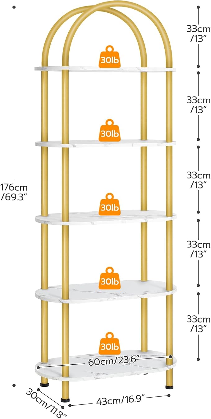 HOOBRO 5 Tier Open Bookshelf, Industrial Arched Bookcase Display Shelf Rack - Image 3
