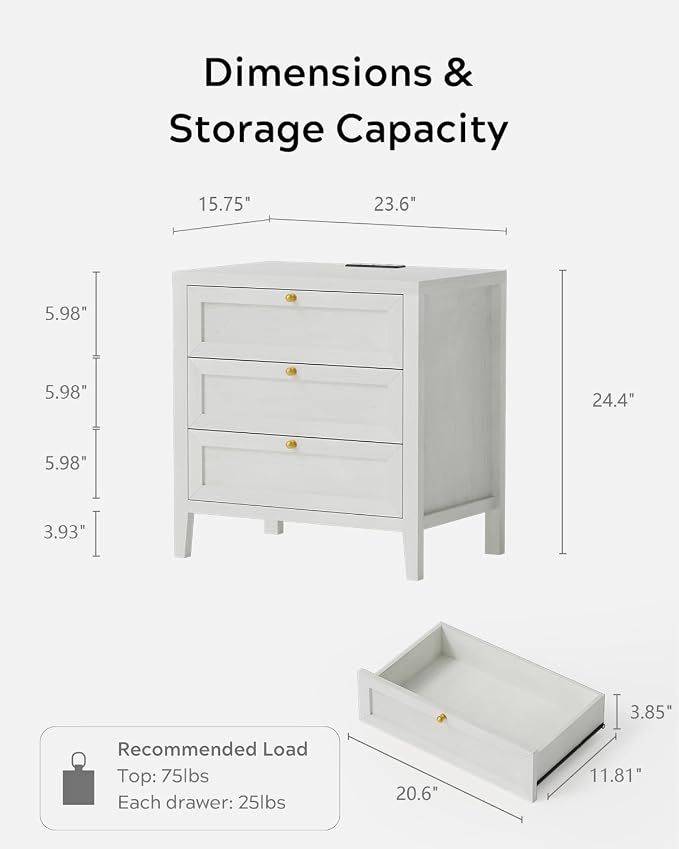 EYYTHUNG 3 Drawer Nightstand - Image 2