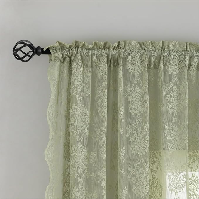 YJ YANJUN Vintage Lace Curtains 108 Inches Long-Victorian Floral Pattern Boho - Image 2