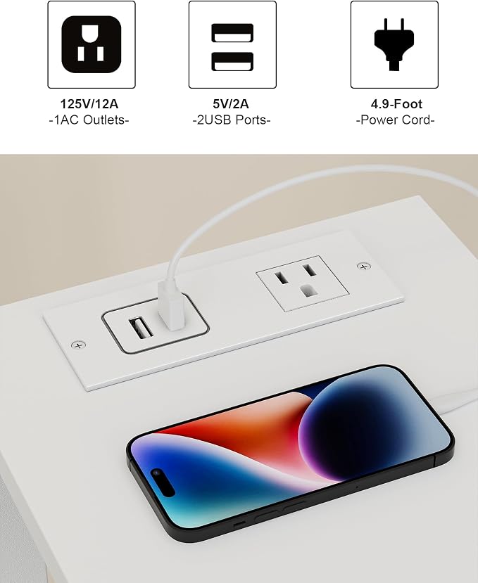 TUTOTAK Small End Table with Charging Station, Narrow Side Table with USB Ports - Image 7