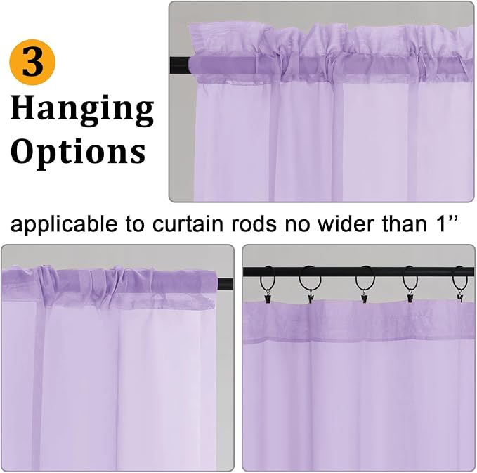 Gwine Lilac Sheer Kitchen Curtains 36 Inch Length, Light Filtering Voile Soft - Image 4