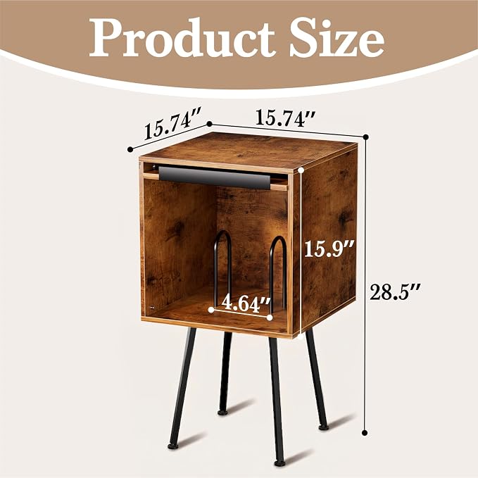 Faesun Flip Top Record Player Stand, End Table Holds up to 100 Albums, - Image 3