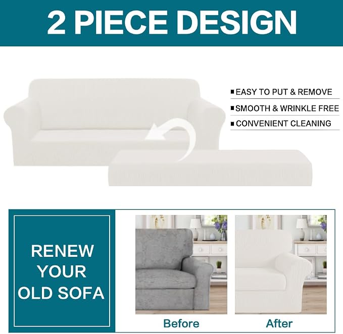 Turquoize Stretch Sofa Slipcover 2 Pieces Sofa Cover Couch Cover - Image 3