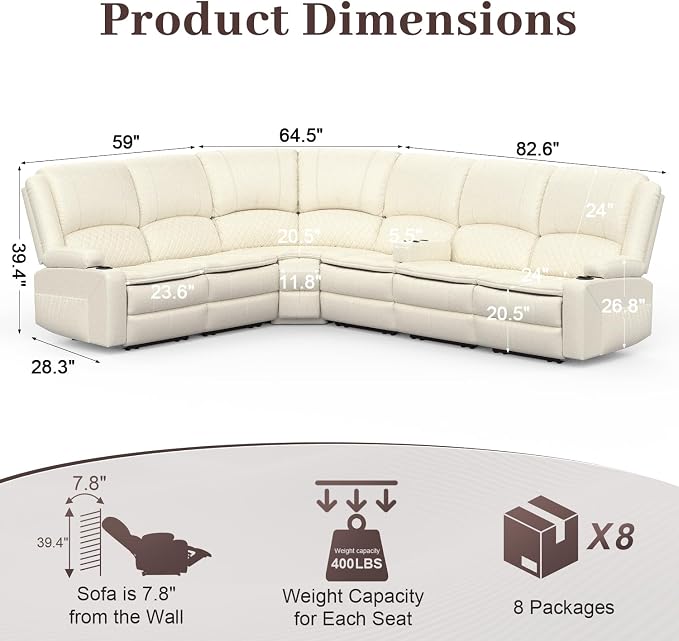 Yolsali Manual Reclining Sectional Sofa Set, 6 Seats Soft Leather Recliner - Image 2