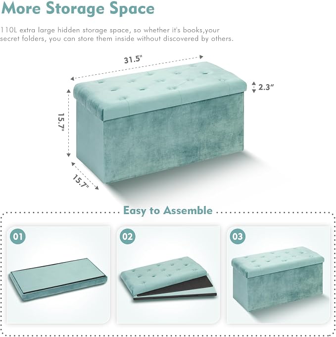 B FSOBEIIALEO Folding Storage Ottoman, Long Ottomans Shoes Bench, Velvet - Image 3