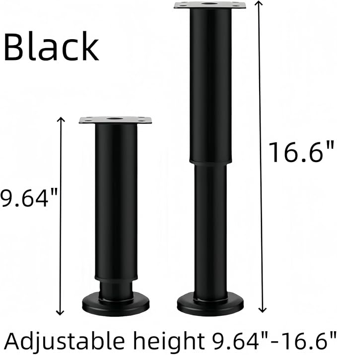4PCS Adjustable 9.64-16.6 Inch Metal Furniture Legs Black Furniture Replacement - Image 3