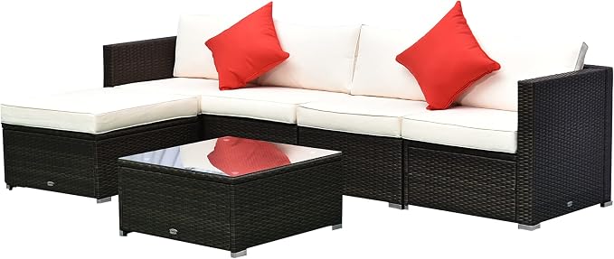 Outsunny 6 Piece Patio Furniture Set Outdoor Wicker Conversation Set All by Outsunny