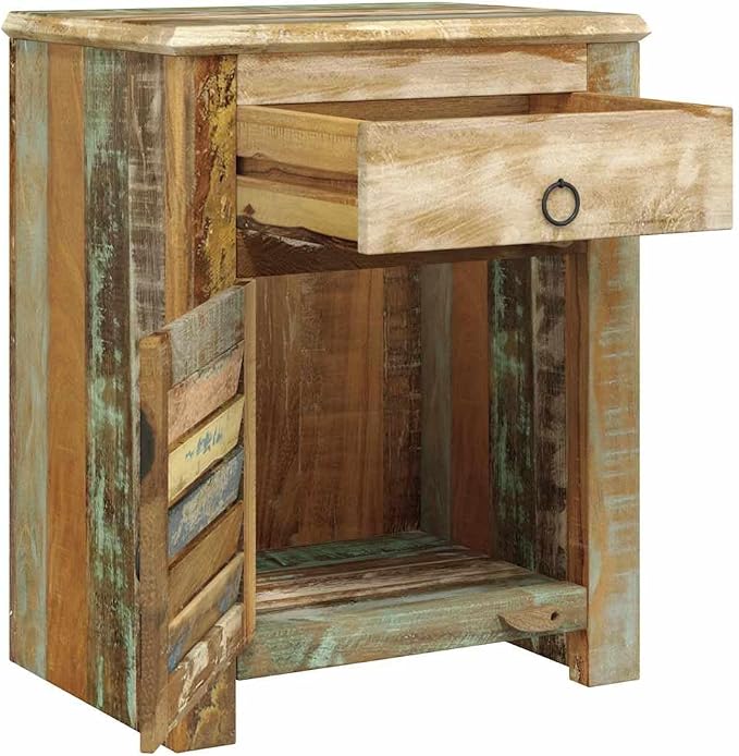 vidaXL End Table w/ 1 Drawer 1 Door Reclaimed Wood Side Storage Cabinet Stand by vidaXL