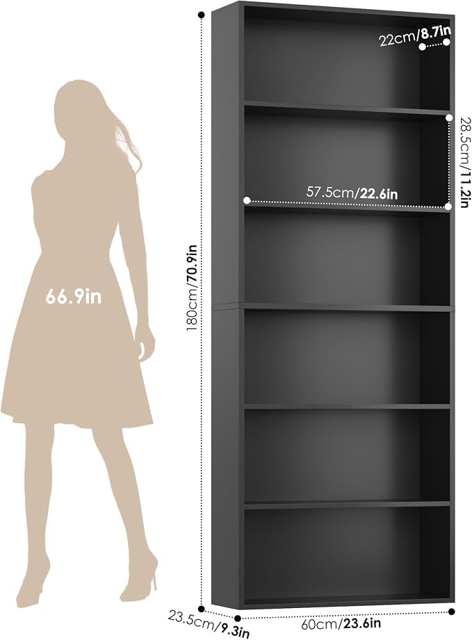 FOTOSOK 6-Tier Open Bookcase and Bookshelf, Freestanding Display Storage - Image 3